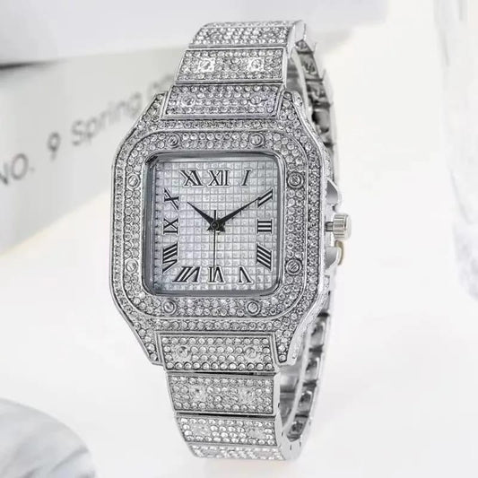 Luxury Hip Hop Iced Out Cz Diamond Crystal Mens Square Dial Digital Bands Quartz Watch for Men